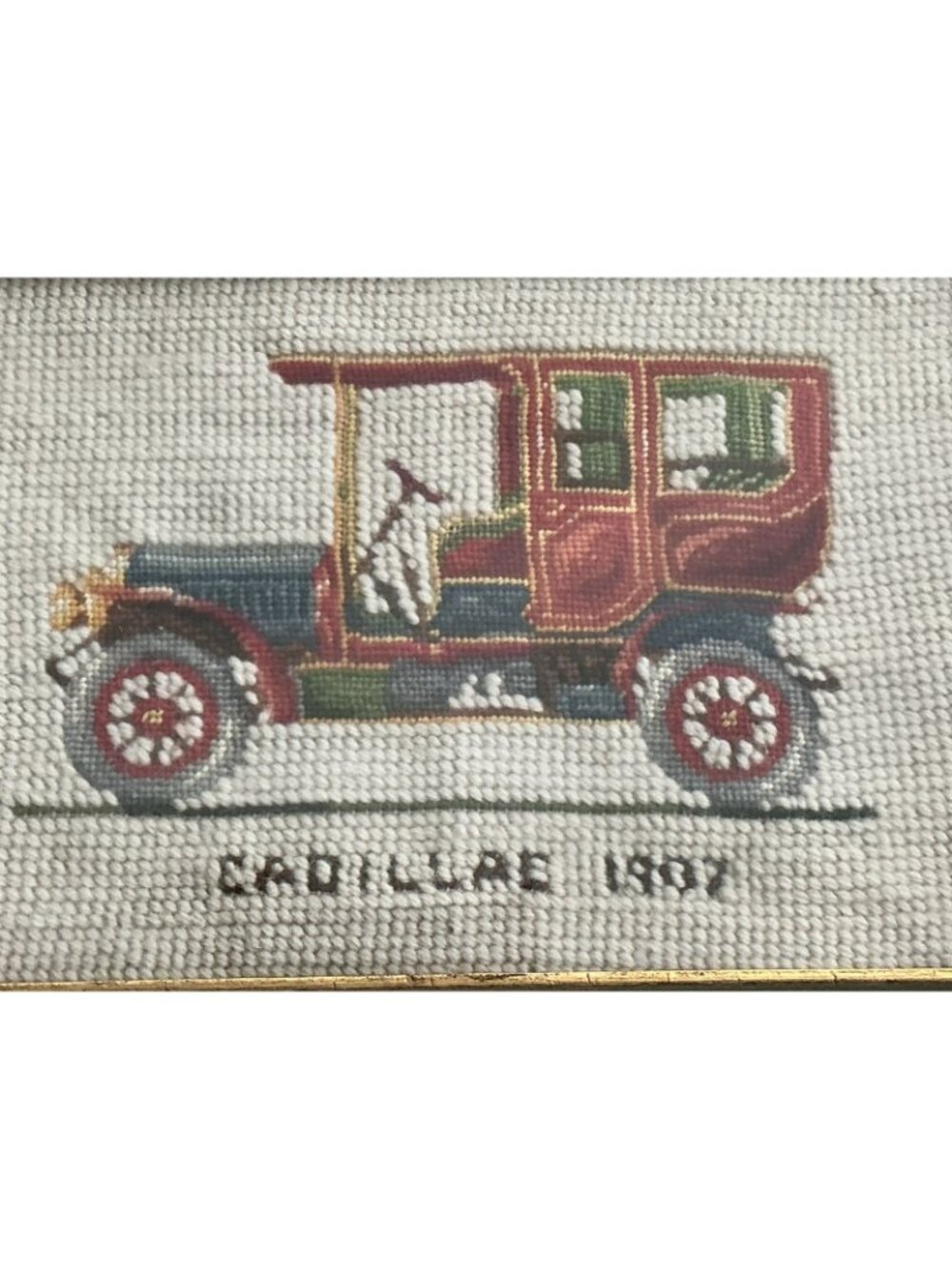 Pair Vintage Framed Needlepoint Antique Cars Studebaker & Cadillac 10.5x7.5 - Picture 5 of 7